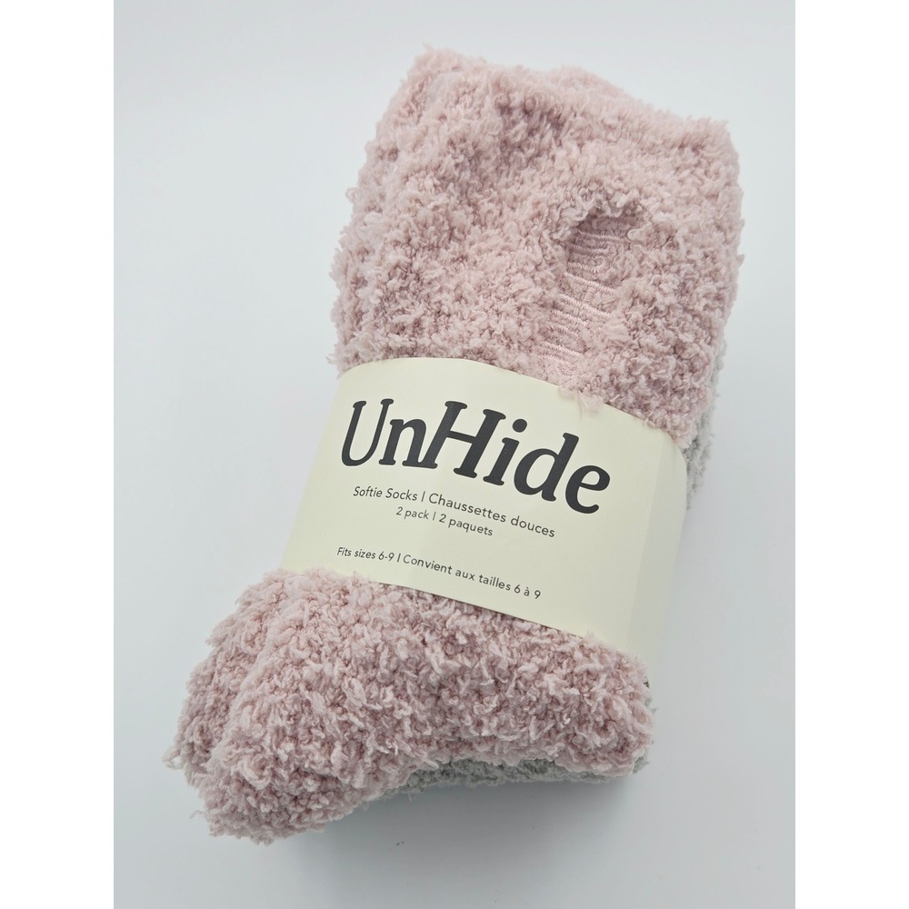 UnHide Softie Socks 2 Pack - Rosy Baby Greige Goose - Cozy Plush Women 6-9 - NEW